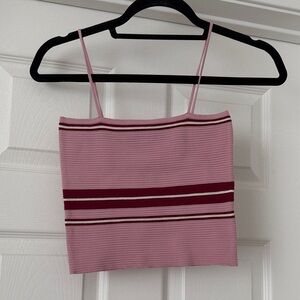 Lulu's Pink Ribbed Stripe Spaghetti-Strap Crop Top